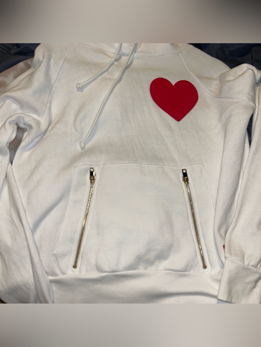 Aviator Nation White Pull Over Hoodie with Heart and zip Pockets Small